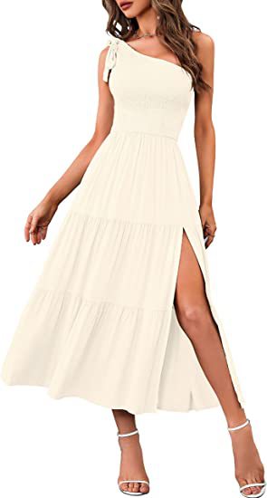 2023 New Summer Fashion Women's One-shoulder Pleated Layered Hem Split Dress (Copy)